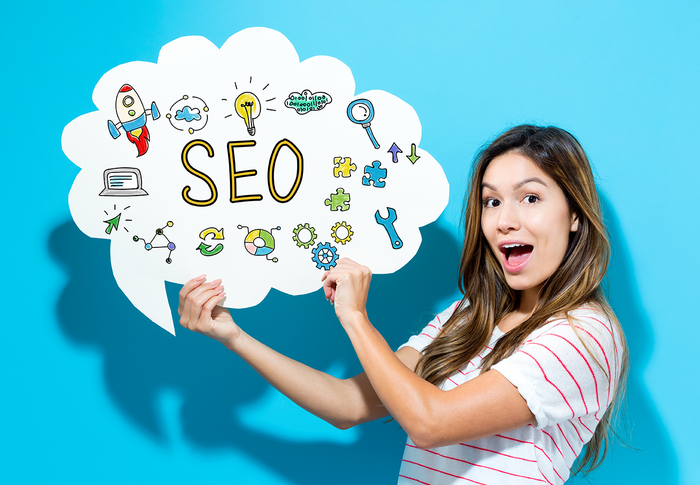 Woman with SEO ranking banner